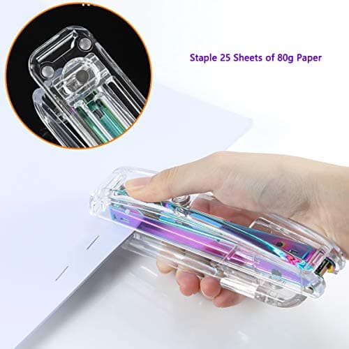 SEAKOS Acrylic Originality Stapler,Fashion Transparent Shape,Office and Home Student Stapler,Quality Spring,Durable Acrylic,Free 1000 26/6 Staples,(Multicolor) 6