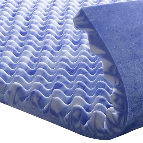 BreezeRest Memory Foam Mattress Topper 2 Inch Egg Crate King,Purple Supportive Gel Foam Mattress Topper for Pressure Relief,Bed Topper in a Box CertiPUR-US Certified, King Size, Blue and White