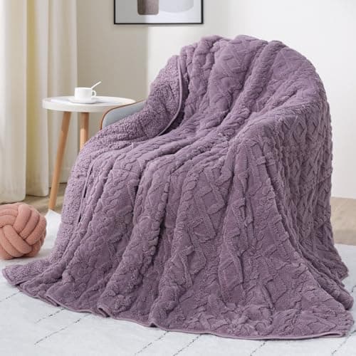 Drewin 15 lbs Weighted Blanket Queen Size, 60 x 80 inches, Dual Sided Soft Fuzzy Jacquard Sherpa Weighted Blankets for Adults, Comfortable Sofa Bed Blanket for Sleeping, Purple