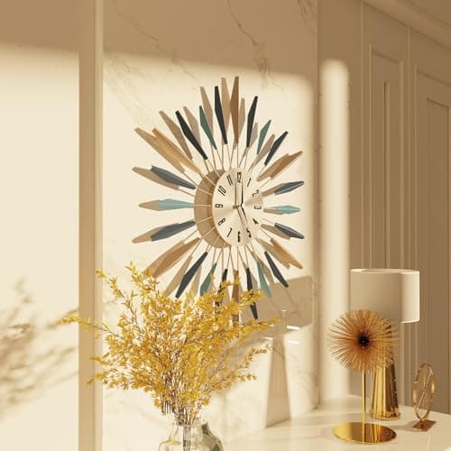 YISITEONE Large Wall Clock Metal Decorative, Mid Century Silent Non-Ticking Big Clocks, Modern Home Decorations for Living Room,Bedroom,Dining Room, Office, 22 inch 6