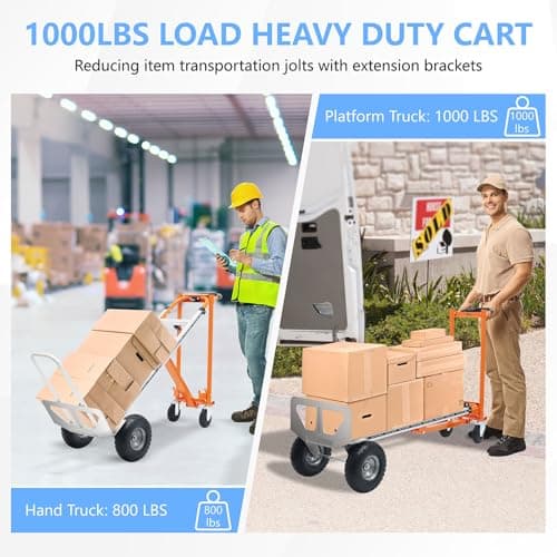 4 in 1 Convertible Hand Truck, Folding Hand Truck Dolly Cart with Solid Wheel, 1000LBS Heavy Duty Aluminum Hand Dolly for Logistics, Shopping, Home, Office Moving 6