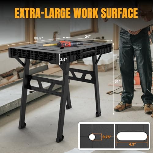 Express Folding Worktable, Easy Setup Portable Folding Workbench, 34" W x 24" D Lightweight Versatile Worktable with 1650 Lbs Load Capacity Work Benches for DIY Home Improvements Professional Worksite 4