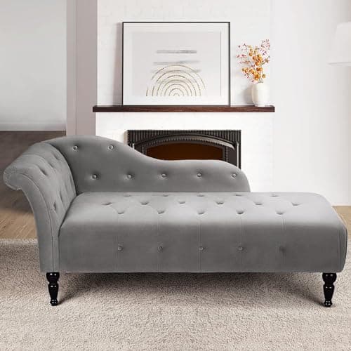 IDEALHOUSE Modern Armless Chaise Lounge, Upholstered Sofa Recliner Lounge Chair with Solid Wood Legs for Bedroom Living Room Office Room (Grey) 7