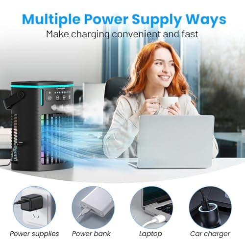 Portable Air Conditioners, Mini Air Conditioner Portable with Remote, 3 Speeds & 3 Mist, 2-8H Timer & 7 Light Evaporative Air Cooler, Personal Cooling Air Conditioner Fan for Bedroom Office Desk 6