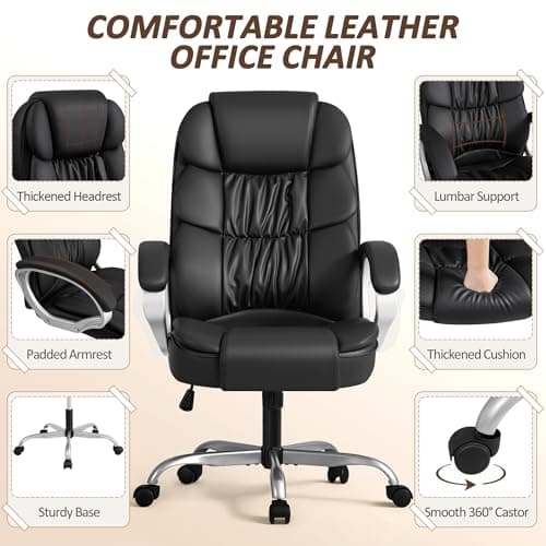 Homall Office Chair High Back Computer Desk Chair, PU Leather Adjustable Height Modern Executive Swivel Task Chair with Padded Armrests and Lumbar Support (Black) 6