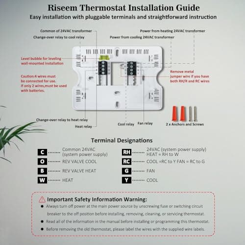 NonProgrammable Thermostat for Home, Digital Energy-Saving Thermostat,Single-Stage Systems, 1 Heat/1 Cool, Easy DIY Install,White Backlight 6