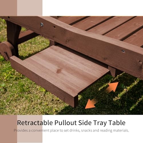 Outsunny Chaise Lounge Chair Outdoor Wooden Pool Lounge Chair with 3-Level Adjustable Backrest, Built-in Table and Rolling Wheels, Sun Tanning Chair for Beach Poolside Sunbathing, Brown Red 4