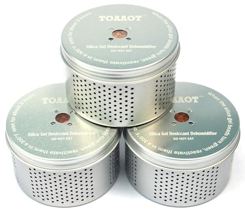 TOAAOT Gun Safe Dehumidifier 200g - Small Silica Gel Desiccant Canister, Moisture Absorber for Gun Cabinets & Safes, Protect 80 Cubic Feet, Silver, Aluminum Shell