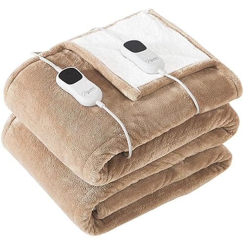 Homemate Electric Heated Blanket King - 100"x90" Heating Blanket King Size Dual Control 1/2/4/6/8 Hours Auto-Off 10 Heat Level Heat Blanket Over-Heat Protection Flannel Sherpa ETL Certification