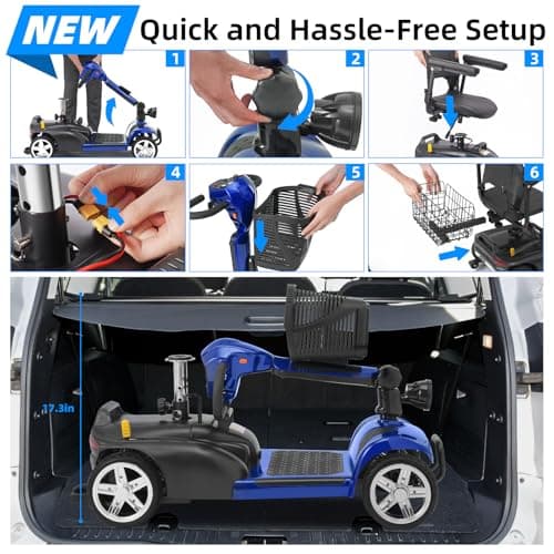 20 Miles 4 Wheels Mobility Scooter for Seniors/Adults Up to 300LBS,350W Electric Wheelchair Detachable Lithium Battery,Dual Baskets,Rotating Seat,with Taillight, USB Charging, Blue 18AH 5