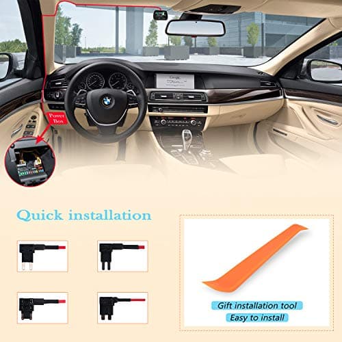 Dash Cam Hardwire Kit, Micro USB Hard Wire Kit for Dashcam, Plozoe 12V-24V to 5V Car Dash Camera Charger Power Cord, Gift 4 Fuse Tap Cable and Installation Tool（11.5ft） 5