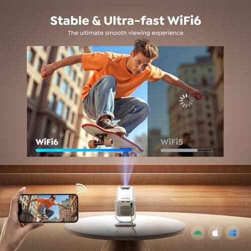 Mini Projector with WiFi6 and Two-Way Bluetooth5.4, 4K Smart 1080P Portable Outdoor Movie Proyector with Android 13 & Built-in Apps, Auto Keystone & 270° Rotation,Compatible with Phone/HDMI/TV Stick 5