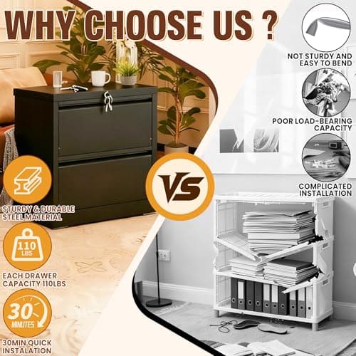 2-Drawer Lateral File Cabinet with Lock, Black Metal Filing Cabinet for Office or Home – Secure Storage for Letter/Legal/A4/F4 Documents, Easy to Assemble Locking File Organizer (Black, 2 Drawer-26"W) 5