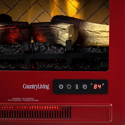 Country Living Infrared Freestanding Electric Fireplace Stove Heater in Deep Red | Provides Supplemental Zone Heat with Remote, Multiple Flame Colors, Metal Design with Faux Wooden Logs 6