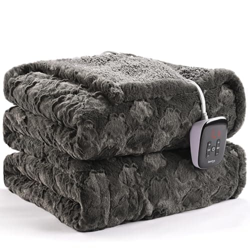 Bearhug Electric Blanket Twin Size 62" x 84", Grey Flower Patterns Faux Fur & Warm Sherpa Heated Blanket, 10 Heating Levels & 1-12H Auto Off, ETL Certified, Machine Washable 8