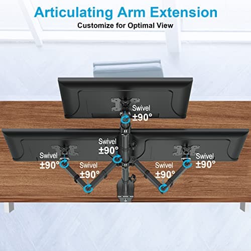 MOUNTUP Triple Monitor Stand, Height Adjustable Monitor Desk Mount Fit for 17 to 32 Inch Computer Screens, Stacked Monitors Arm for 3 Monitors, with C-Clamp and Grommet Base, up to 17.6lbs per Arm 5