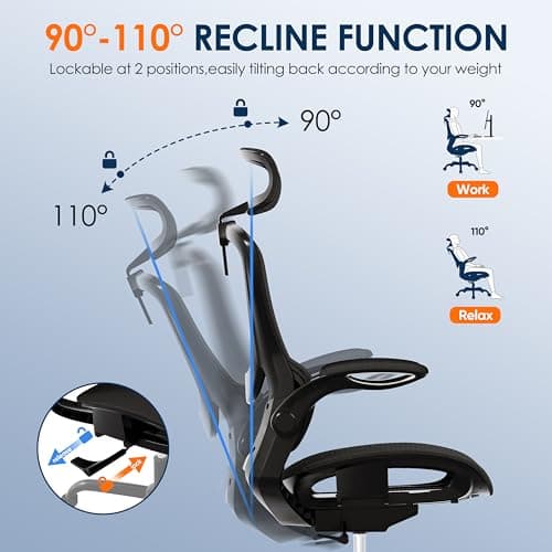 GABRYLLY Ergonomic Mesh Office Chair, Adjustable Home Desk Chair with Folding Armrest, 2D Headrest, Soft Seat and PU Wheel, Black Swivel Task Chair for Office, Business, Student (GY1108) 6