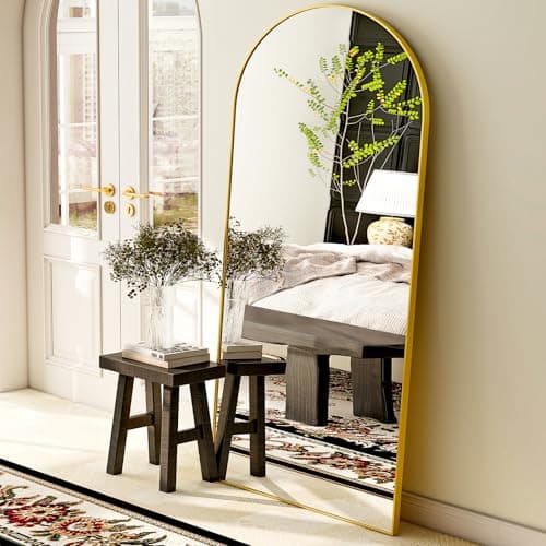 GLSLAND - 20x57 inch Arched Full Length Mirror - Floor Mirrors Aluminum Alloy Frame Full Body Dressing Mirror for Bedroom, Living Room,Black 8