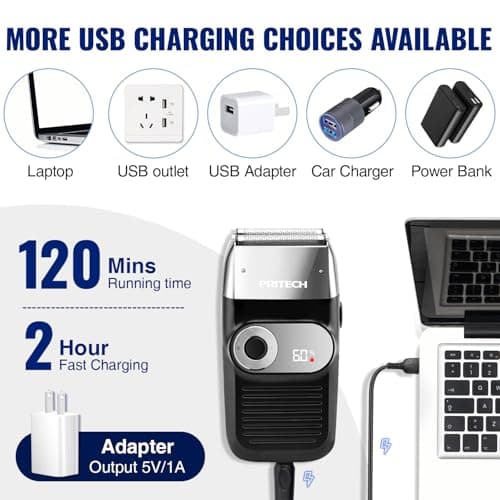 PRITECH Foil and Bald Shavers 2 in 1 Electric Shaver for Men Foil Blade and PopupTrimmer with Rechargeable 3 Adjustable Speeds Men's Shaver (Black Silver) 6