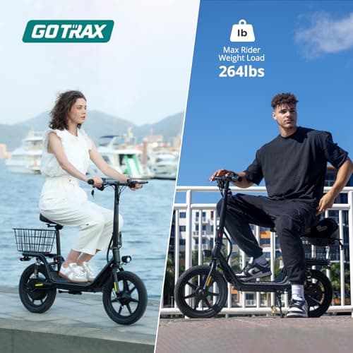 Gotrax FLEX Electric Scooter with Seat for Adult, Max 16-25miles Range, 15.5-20mph Power by 400W-500W Motor, Comfortable 14" Pneumatic Tire and Wider Deck & Height Adujustable Seat with Carry Basket 8