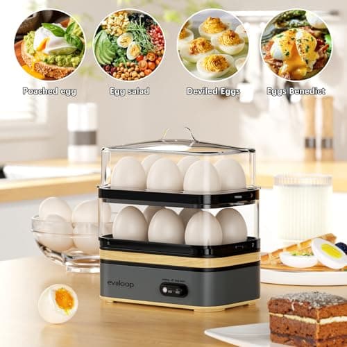 Evoloop Rapid Egg Cooker Electric 12 Eggs Capacity, Soft, Medium, Hard Boiled, Poached, Omelet Maker Egg Poacher & Vegetable Steamer, BPA Free Tray(Grey) 5