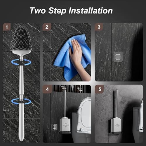 Sellemer Toilet Brush and Holder Set - Flexible Toilet Bowl Brush Head with Silicone Bristles, Compact Size for Storage and Organization, Ventilation Slots Base (1 Pack, Silver) 6