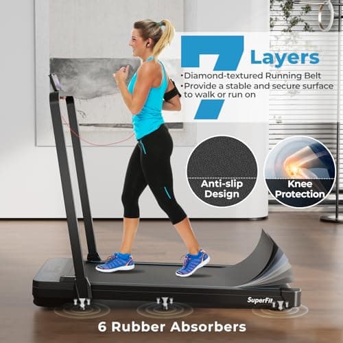 Goplus 2 in 1 Folding Treadmill, 300 LBS Capacity Walking Pad with Handle Bar, Under Desk Treadmill with Remote & APP Control and LED Display, Foldable Portable Treadmills for Home Small, Office 4