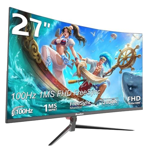 Sealan 27 inch Curved Gaming Monitor 100Hz Computer Monitor Full HD 1920 x 1080P with HDMI DP Interface Eye Care Frameless （100 x 100mm） VESA with 3-Side Virtually Borderless Design