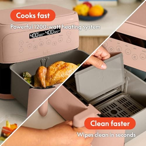 bella 4 Qt TriZone Air Fryer, EverGood™ Ceramic Nonstick Coating, Dual Basket Design w Removable Divider, Digital Touchscreen Control w 6 Preset Cooking Options, 1200 Watt, 3lb Capacity, Blossom 5