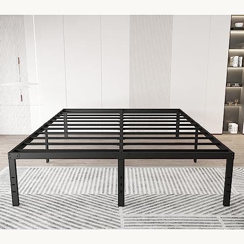 Chezisam Queen Bed Frame 18 "High Sturdy Steel Slat Bed Frame Queen Size Base Heavy Duty Platform Bed Under-Bed Storage Space, No Box Spring Needed Easy Assembly, Non-Slip and Noiseless,Black