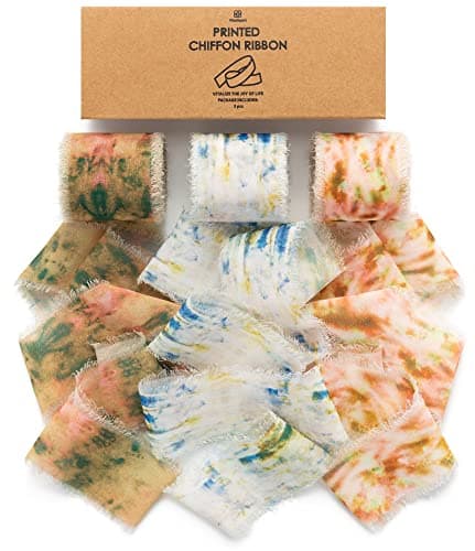 Vitalizart Orange Chiffon Ribbon Silk Like 1 1/2 Inch Printed Frayed Ribbon for Gift Wrapping Wedding Invitations Flower Bouquets Bridal Shower 21 Yard
