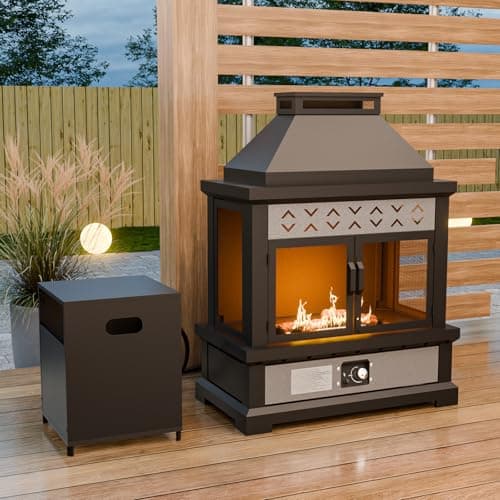 EAGLE PEAK Outdoor Propane Fireplace 50,000 BTU Gas Fireplace with Locking Mesh Doors with Storage & Adjustable Flame, Patio Heater for Decks Backyards, Black/Gray 5