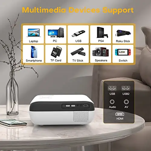 Outdoor movie projector, native 1080P full HD, Bluetooth 5.1, HiFi speaker, 200-inch screen, compatible with laptops, smartphones, Xbox, PS5, suitable for home and bedroom 7