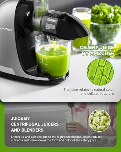 AMZCHEF Cold Press Masticating Juicer Machine - 90% Yield Reverse System, Quiet Motor for Home & Breakfast, 3-Step Clean with Brush, Includes 50+ Juice Recipes, Light Grey 5