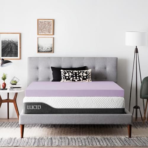 Lucid 4 Inch Lavender Memory Foam Mattress Topper, Queen Size – Essential Oil Infusion – Ultra Plush Feel, Pressure-Relieving Bed Topper – Ventilated and Breathable – CertiPur Certified