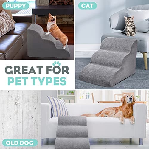 Dog Stairs 3 Layers for Beds Or Couches,16’’ High Dog Stairs for Small Dogs 3 Layers, Extra Wide Deep Dog Stairs, Soft Foam Dog Steps, for Injured Dogs Older Pets Dogs and Cats with Joint Pain 5