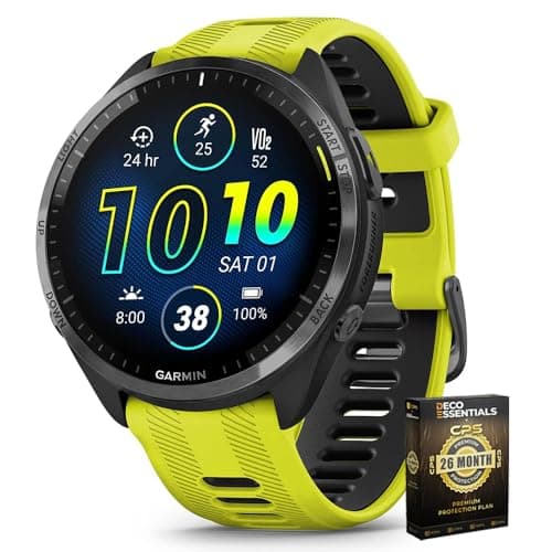 Garmin 010-02809-02 Forerunner 965 Running Smartwatch Amp Yellow and Black | Official USA Partner Model | Bundle with Deco Essentials Exclusive 26 Month CPS Enhanced Protection Pack