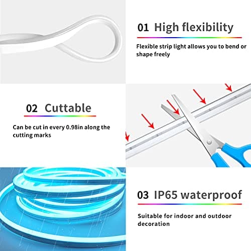 segrass 32.8ft LED neon Lights with Remote APP Control IP65 Waterproof Flexible Neon Strip Lights 24V RGB Rope Lights for Bedroom Room Outdoors Décor 6