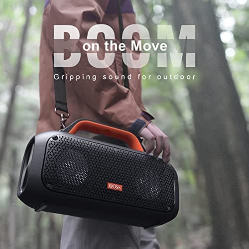 DOSS Extreme Boom Bluetooth Outdoor Speaker with 60W Mighty Sound, Deep Bass, 30H Playtime, USB-C, Bluetooth 5.3, IPX6 Waterproof with Portable Strap for Camping, Beach, Garage-Orange 7