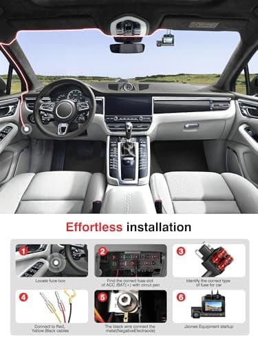 Jzones Dash Cam Hardwire Kit with a Circuit Fuses, 11.5ft Type-C USB Port for Dash Camera for Cars, Converts 12-24V to 5V/2.5A, Adjustable Low Voltage Protection for Parking Mode Monitors 6