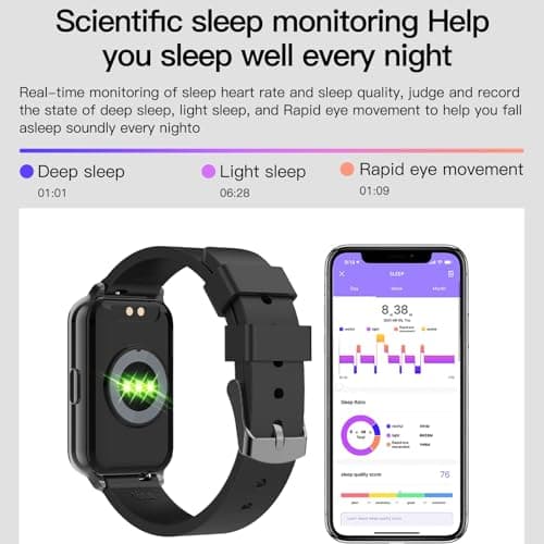 Smart Watch Fitness Tracker Make/Answer calls for Women Men with Heart Rate Blood Oxygen Sleep Monitor Sports Modes Step Calorie Counter IP68 Waterproof for Android Phones iPhone (Rectangle, Black) 5