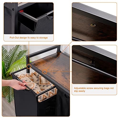 Heybly Laundry Hampers, 2 × 12.5 Gal Laundry Basket with Large Desktop Sorter for Laundry Room organization, Bathroom and Dorm Laundry Bags on Storage Shelf Rustic HLH002SR 7