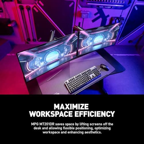 MSI MPG MT201DR - Premium RGB Dual Monitor Stand Arms, 17-35" Support, VESA Compatible, Adjustable Heavy Duty Gas Spring Mount, 44 lbs per Screen Capacity, Clamp & Grommet, Quick Release Plate - Gray 6