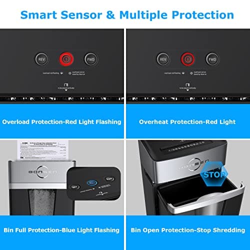 BONSEN 12-Sheet Micro Cut Paper Shredder for Home Office Use, High Security Level P-4/55 dB Ultra-Quiet / 40-Minutes Shredding Shreds Credit Card/Staples, 5.3 Gallons Pullout Bin (S3106) 7