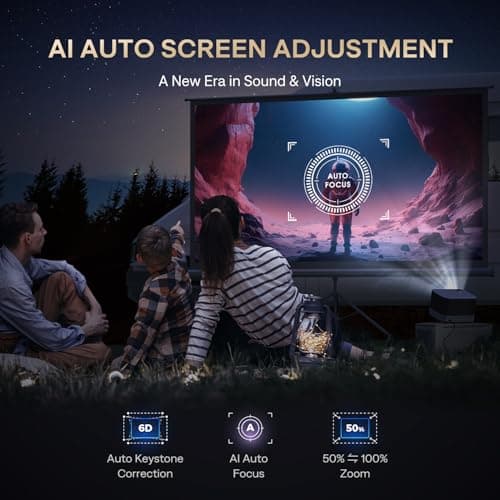 3-in-1 Projector 4K Supported, AURZEN BOOM 3 Smart Projector with WiFi and Bluetooth, 3D DoIby Audio & 36W Speakers, Auto Focus & Keystone, Built in NetfIix App 500 ANSI Home Outdoor proyector, Black 7