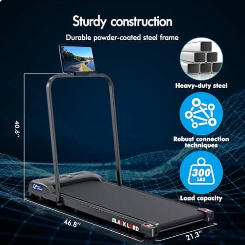 BLACK LORD Walking Pad with Handle Bar, 2.7 HP Quiet Foldable Under Desk Treadmill with Bluetooth Speaker, Portable Running Treadmills for Home, LED Display, App/Remote Control, 330lbs Capacity, Black 9