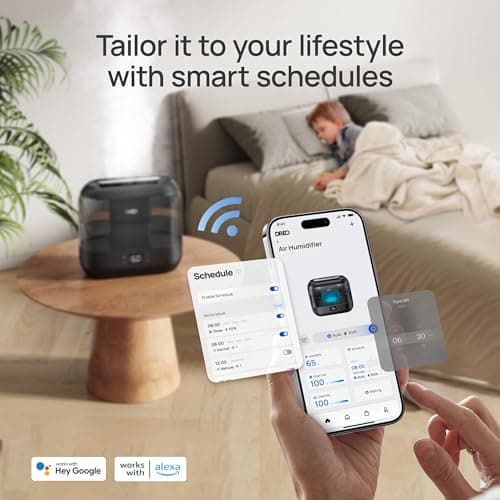 Dreo Smart Humidifiers for Bedroom, Top Fill 4L Supersized Humidifier Large Room with 28 dB, 36H Runtime, Touch/APP/Voice Control, Nightlight, Cool Mist Humidifiers for Baby, Plants, Indoor, Black 9