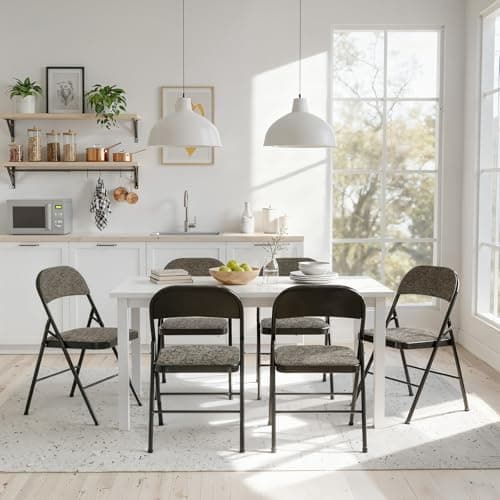 DUMOS 2 Pack Folding Chairs with Padded Cushion and Back - Fabric Stackable Portable Dining Chairs Set, for Home and Office, Conference, Wedding, Party, Patio, Garden, for Indoor Outdoor, Black Grey 8