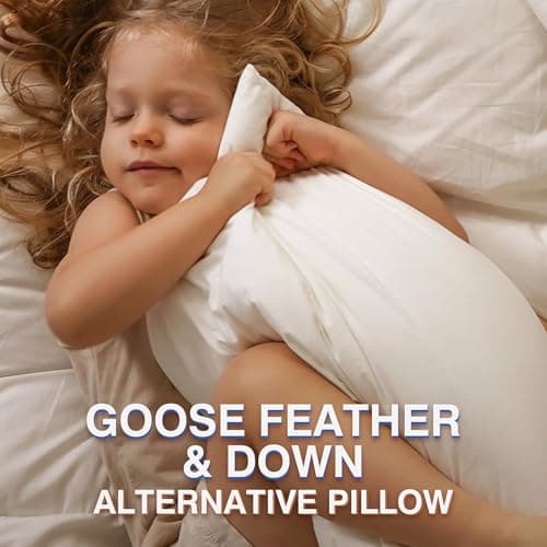 zibroges Feather Goose Pillows Queen Size Pack of 2 - Down Bed Hotel Pillow for Sleeping, Soft 600 Thread Count Cotton Cover, Fluffy Support Surround Fill Polyester for Side, Stomach, Back Sleepers 5