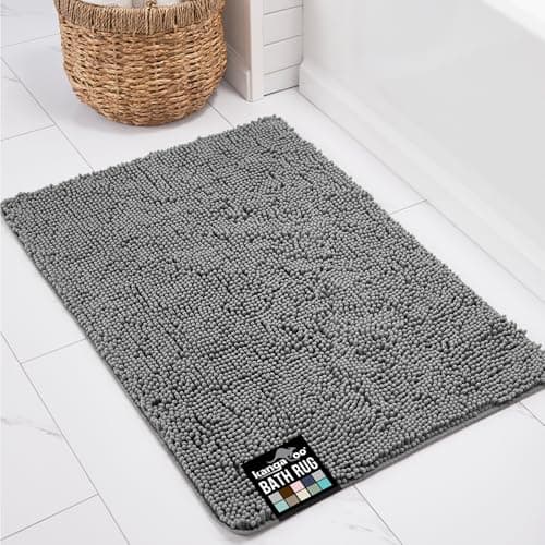KANGAROO Bathroom Rugs, Chenille Soft Absorbent Bath Rug, Shaggy Shower Mat, Quick Dry Machine Wash Bathmat, Plush Carpet Mats for Tub, Bathtub and Room Home Decor Accessories, 24x17, Gray